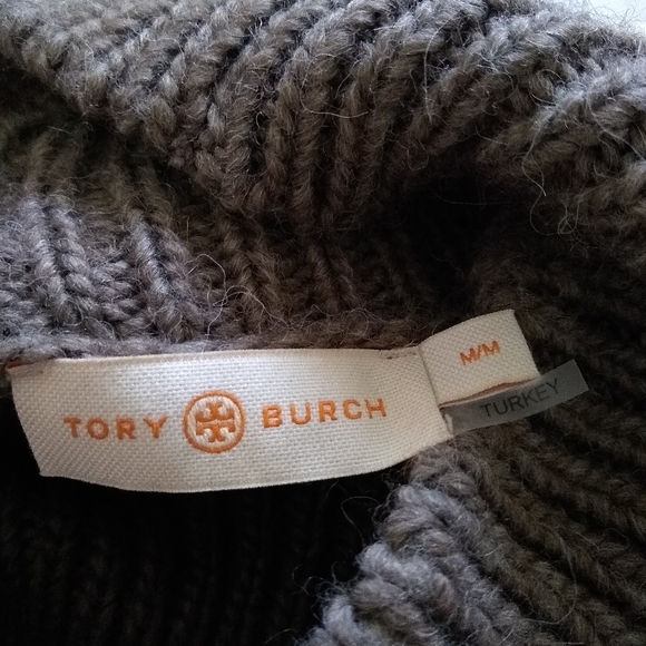 Tory Burch wool alpaca raglan turtleneck dark oatmeal sweater - Picture 3 of 10